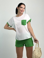 Стильний костюм з шортами «Florence» оптом | Розпродаж моделі Зелений, 48