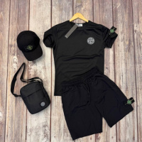 Комплект Stone Island 4 в 1 - Футболка Шорти кепка сумка чорний