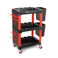 Пластиковий тележка для инструментов 88х54,8х39мм + ведро, крючки, черный-красный