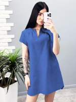 Вільна літня сукня з льону «Penny» оптом I Розпродаж моделі 42-44, Темній джинс