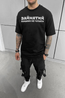 Чорна літня легка чоловіча оверсайз футболка з принтом