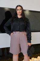 Жіночі лляні шорти-бермуди вільного крою «Bettie» оптом | Батал | Розпродаж моделі Капучіно, 50