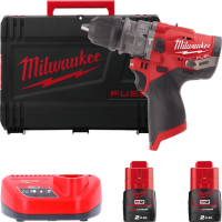 Дриль-шуруповерт з ударом акумуляторний безщітковий MILWAUKEE, M12 FPDX-202X, 37Нм (зарядний пристрій С12 С, 2 акумулятори М12 В