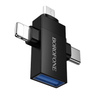 Адаптер BOROFONE BV26D iP male/Type-C male/Micro male to USB female USB2.0 3-in-1 adapter Black (6941991124006)