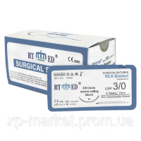 SK (Silk) Шелк шовный материал   (12шт/уп) 3/0 USP (ЕР 2.0) 75 см 3/8 круга 26 мм возвратно-режущая