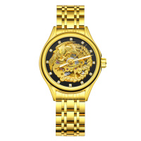 Чоловічий механічний годинник Winner 8222 Gold-Black Steel з автопідзаводом та сталевим браслетом