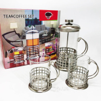 Прес заварник із жароміцного боросилікатного скла UNIQUE UN-1155 0.6 л + 2 чашки Френч-прес для кави