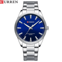 Чоловічий класичний годинник Curren 8425 Silver-Blue зі сріблястим браслетом та синім циферблатом
