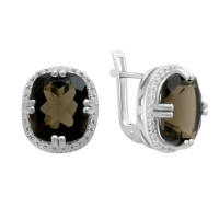 Серебряные серьги CatalogSilver с натуральным раухтопазом (дымчатым кварцем) 10.34ct, фианитами (2180357)