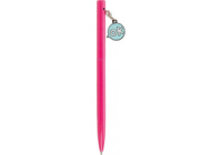 Ручка металева рожева з брелоком «OK», пише синім