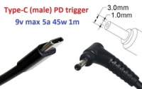 Переходник для роутера 9v (3a, 27w) 3.0x1.0(0.9/1.1)mm 1m з USB Type-C (male) Power Delivery PD тригер (A