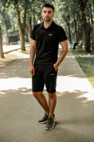 Чоловічий комплект Reebok поло чорний + шорти + Барсетка