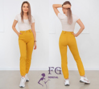 Жіночі брюки джогери «Rivier» тонкі оптом | Норма і батал | Розпродаж моделі 42, Гірчичний