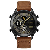 Чоловічий наручний годинник Awarder 017 Тризуб золото Black-Brown з комбінованим циферблатом та підсвічуванням