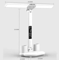 Подвійна настільна LED лампа на акумуляторі з годинником та датою. Плавне регулювання яскравості