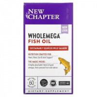 Жир Аляскинского Лосося 1000мг, Wholemega, Alaskan Salmon Oil, New Chapter, 60 желатиновых капсул