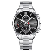 Чоловічий годинник Curren 8475 Silver-Black з хронографом та сталевим браслетом