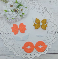 Вирубка бантик з крильцями оранжево-білий 6,1*4,2 см з фоамірану з глітером,набір деталей.