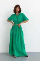 Літній спідничний костюм на ґудзиках — зелений колір, 36р (є розміри)