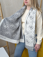 Двосторонній шарф Guess теплий біло-сірий