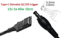 Переходник на 12v (max 5a, 60w) 5.5x3.0 or 5.0x3.0mm (+pin) 8-10cm з USB Type-C (Female) Quick Charge Power Delivery QC|PD тригер (A class) 1 день...