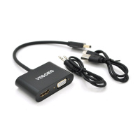 Конвертер VEGGIEG H-V500 HDMI (папа) на VGA(мама) + HDMI (мама), 25cm, Black, Пакет