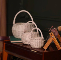 Набір дитячих кошиків «Болерка» 3 шт плетені з натуральної відбіленої лози з ручкою для Великодня, пасхальна корзинка