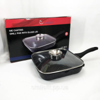 Сковорода гриль UNIQUE UN-4012 стильна 24см, Надійна сковорода з антипригарним покриттям