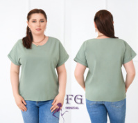 Літня блузка футболка вільного крою «Moment» оптом | Батал Оливковий, 50-52