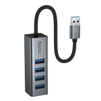 Адаптер переходник Hoco HB1B 4в1 USB to 4 USB 3.0 (F) metal gray