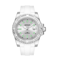 Жіночий наручний годинник Sanda 9007 White у прозорому корпусі з каучуковим ремінцем