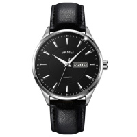 Чоловічий класичний годинник Skmei 2075SIBK Silver-Black зі шкіряним ремінцем та календарем