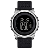 Чоловічий спортивний годинник Skmei 1502SI Black-Silver з електронним циферблатом та хронографом