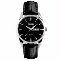 Жіночий годинник Skmei 9073SIBK-S Silver-Black lady класичний зі шкіряним ремінцем