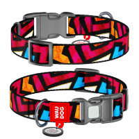 Нашийник для собак нейлоновий WAUDOG Nylon з QR паспортом, малюнок «Графіті», пластиковий фастекс, Ш 25 мм, Дов 33-49 см