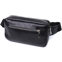 Прямокутна сумка-бананка для чоловіків із натуральної глянсової шкіри Shvigel 22825 Чорна