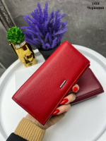 Натуральна шкіра. Червоний - на магнітах - стильний та великий гаманець преміум якості у фірмовій коробці - 18,5х9,5 см (1418)