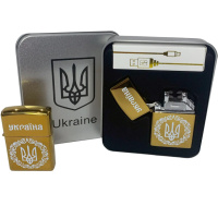 Дуговая электроимпульсная USB Юсб зажигалка Украина металлическая коробка HL-447. Цвет: золотой