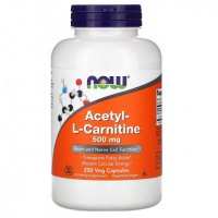 Ацетил-L-Карнитин, Acetyl-L-Carnitine, Now Foods, 500 Мг, 200 Вегетарианских Капсул