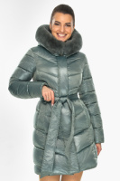 Куртка женская Braggart зимняя с натуральной опушкой на капюшоне и с поясом - 57635 турмалиновый цвет