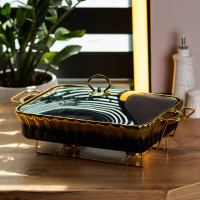 Мармітниця керамічна прямокутна 2 л зі скляною кришкою, чорний