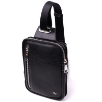 Чоловіча прямокутна сумка бананка із зернистої натуральної шкіри GRANDE PELLE 22879 Чорний