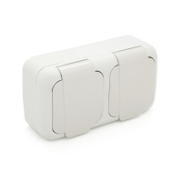 Розетка двойная ViKO Palmiye с заземления, с защитными шторками, наружного монтажа с крышкой, P54, АС: 110-250, 16A White