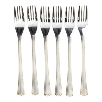 Набор столовых вилок 6 штук вилки кухонные из нержавеющей стали 20.5 см Серебро с золотой обводкой HP-20-32
