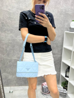 Блакитний - молодіжний стильний стьобаний каркасний клатч під клапаном на ланцюжку (0450)