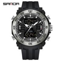 Чоловічий спортивний годинник Sanda 6029 Black-Silver з комбінованим циферблатом та підсвічуванням