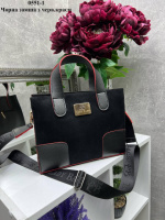 Натуральний замш. Чорна з червоним краєм - стильна сумка високої якості - гарно тримає форму (0551-1)