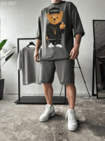 Комплект футболка та шорти ДТФ - Сірий - 53-057