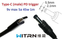 Переходник на 9v (max 5a, 45w) 5.5x2.1mm 1m з USB Type-C (male) Power Delivery PD (WITRN) тригер (A class) 1 день гар.