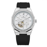 Чоловічий механічний годинник Forsining 8313 Black-Silver-White з автопідзаводом та люмінесценцією